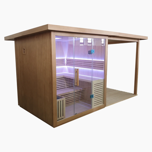 Revive 4 Person Traditional Sauna with Covered Deck isolated exterior product view